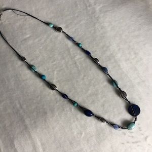 Blue stones long necklace